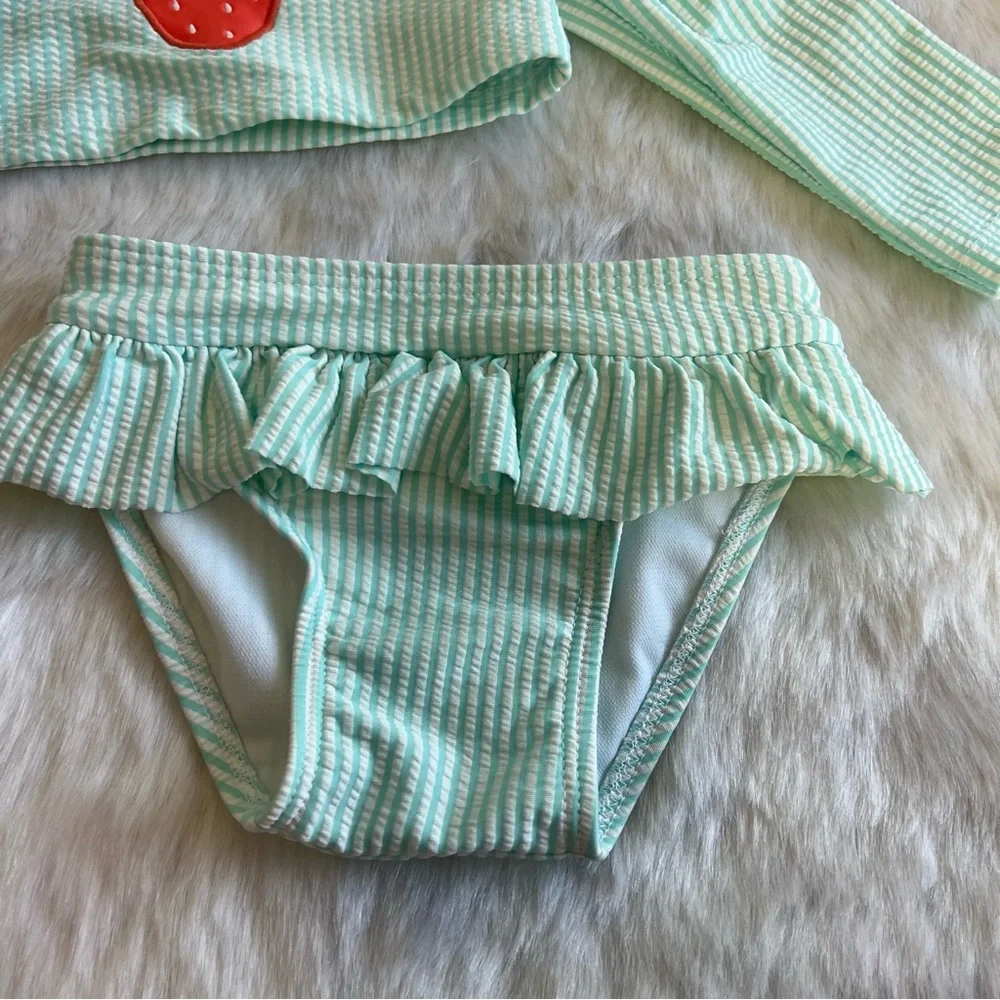 Cat & Jack Girls Long‎ Sleeve Striped Strawberry Two Piece Swimsuit Blue 18 M